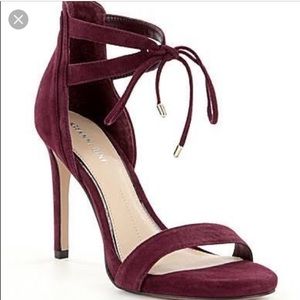 GIANNI BINI JORDIE OPEN TOE PLATFORM SUEDE ANKLE TIE SANDALS, BURGUNDY‎ 10